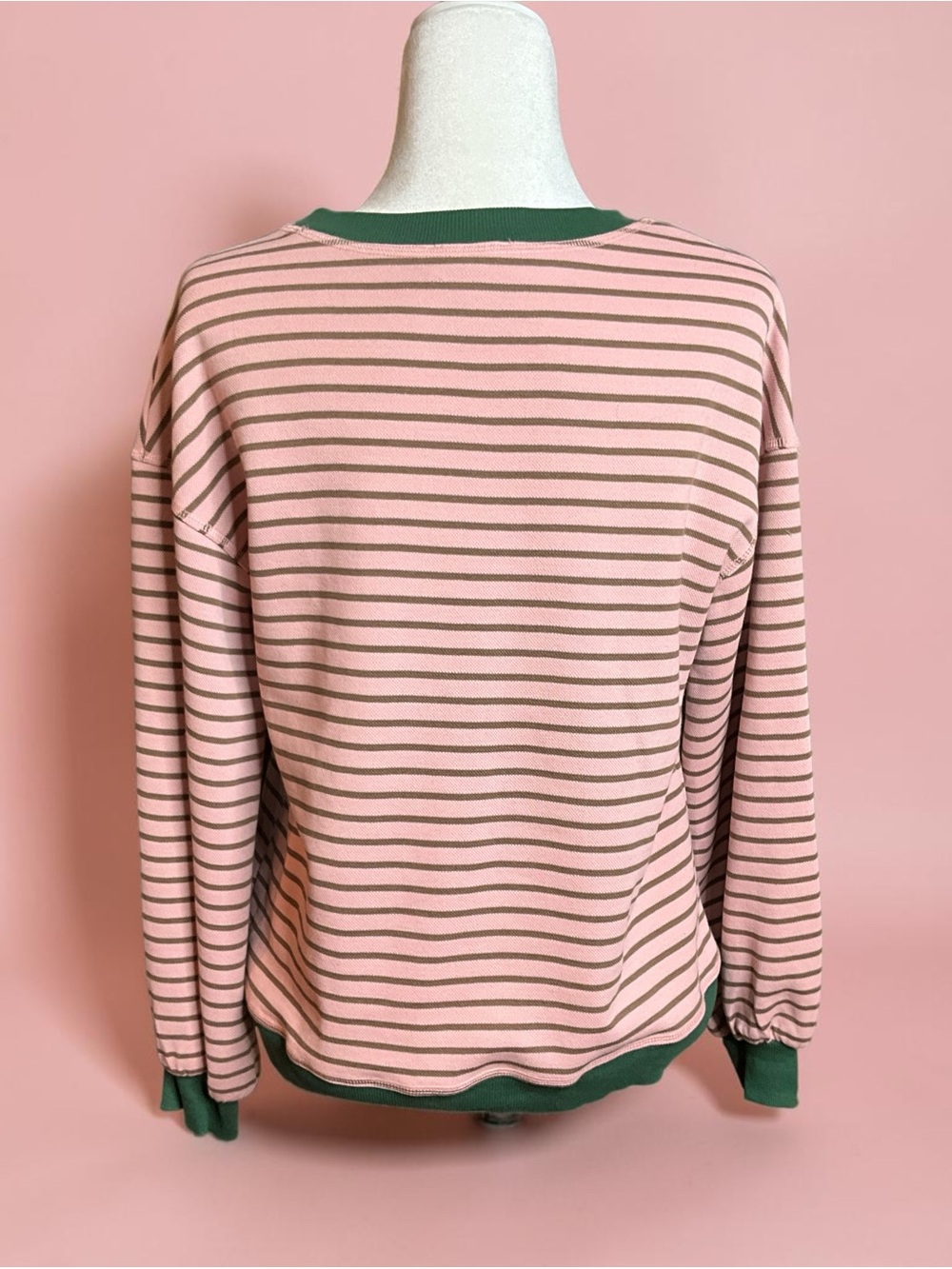 entro Pink Striped Sweatshirt with Forest Green Trim, size S - Picture 4 of 5
